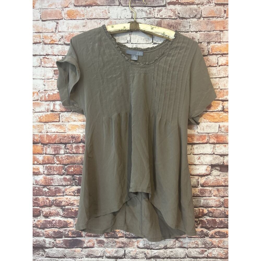 Brown Lil Silk Pleated Shirt Sleeve Blouse Top Women’s Size 0